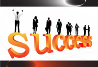 People standing on the word 'Success'